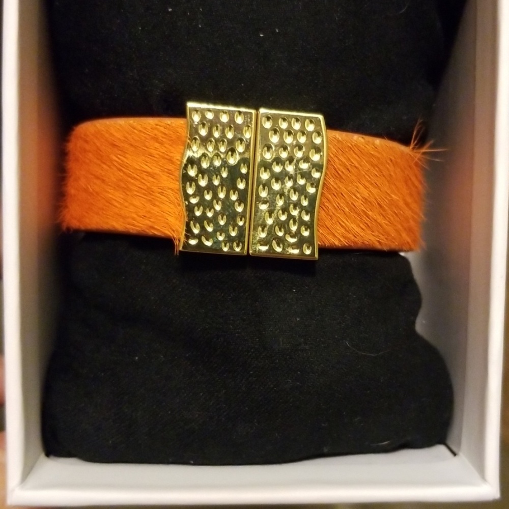Rustic Cuff orange calf hair bracelet